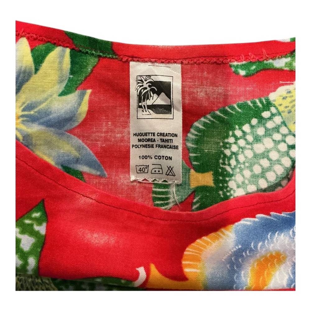 Huguette Creation Tahiti Red Tropical Floral Fish Print Cotton Sundress S-M AA44 - Picture 6 of 6